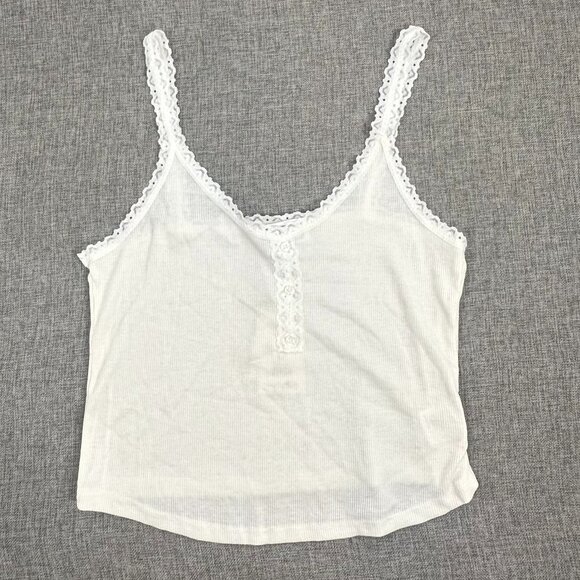 NEW! Hippie Rose Lace Tank Top Cream‎ Ivory Lightweight Junior Large Scoop Neck - Picture 1 of 11